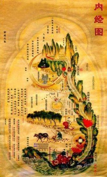 Nei Jing Tu carte du paysage intérieur vision taosite du corps humain et de la circulation des fluides internes