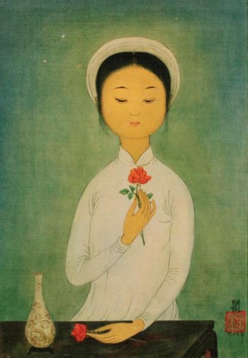 peinture de Mai Thu La jeune fille à la fleur
