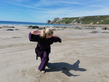 pratique tai chi chuan sur la plage forme à l'éventail